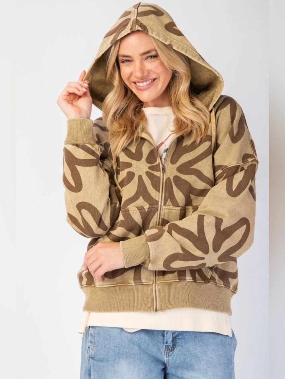 Flower Power Zip Up Hoodie | Oversized Floral Print Hoodie | Large NWT